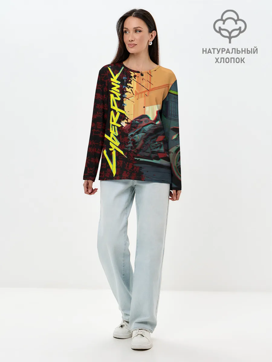 Лонгслив женский. Хлопок / Киберпанк