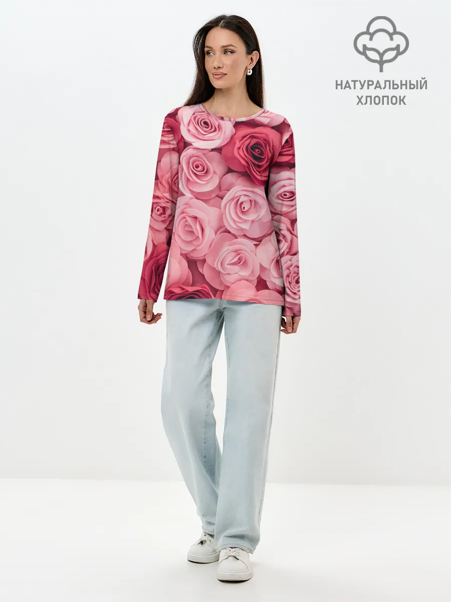 Лонгслив женский. Хлопок / Розовые Розы
