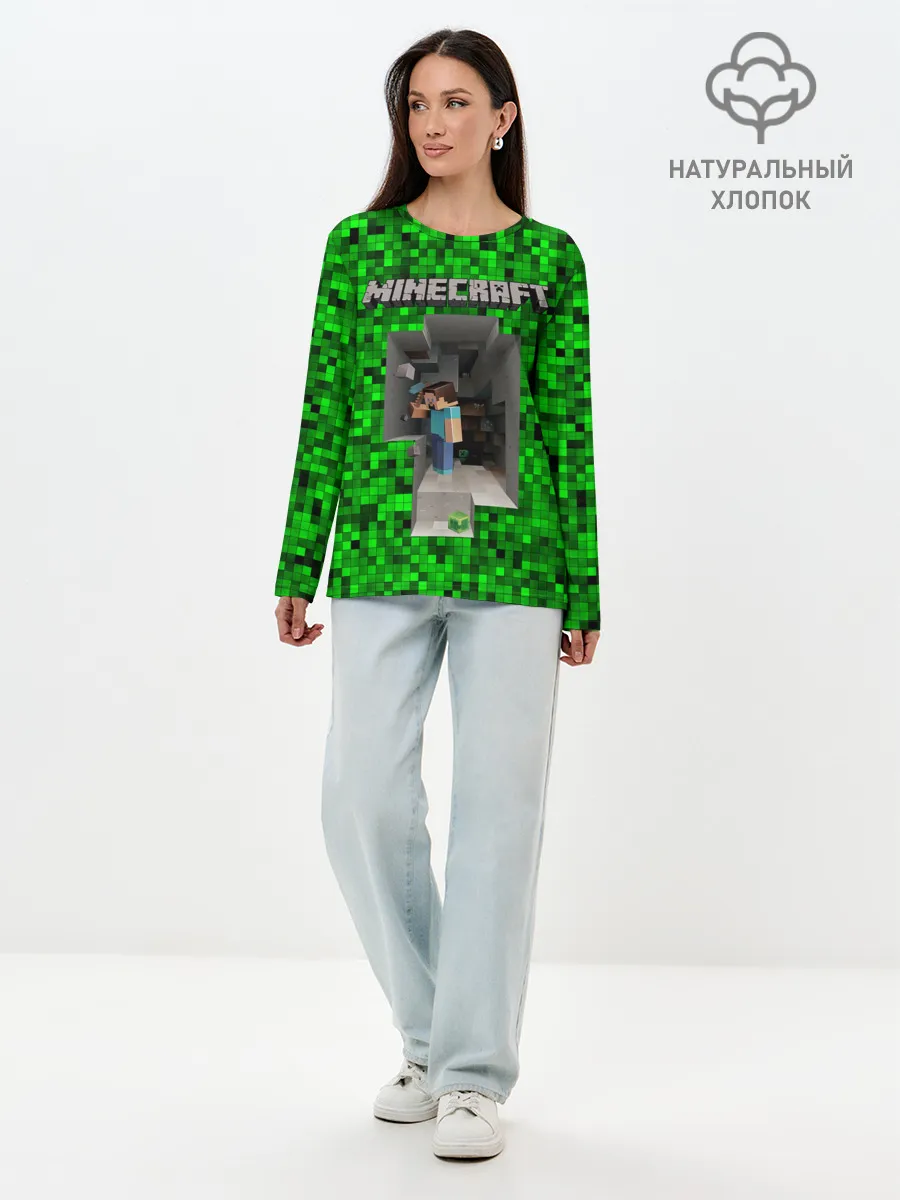 Лонгслив женский. Хлопок / Minecraft