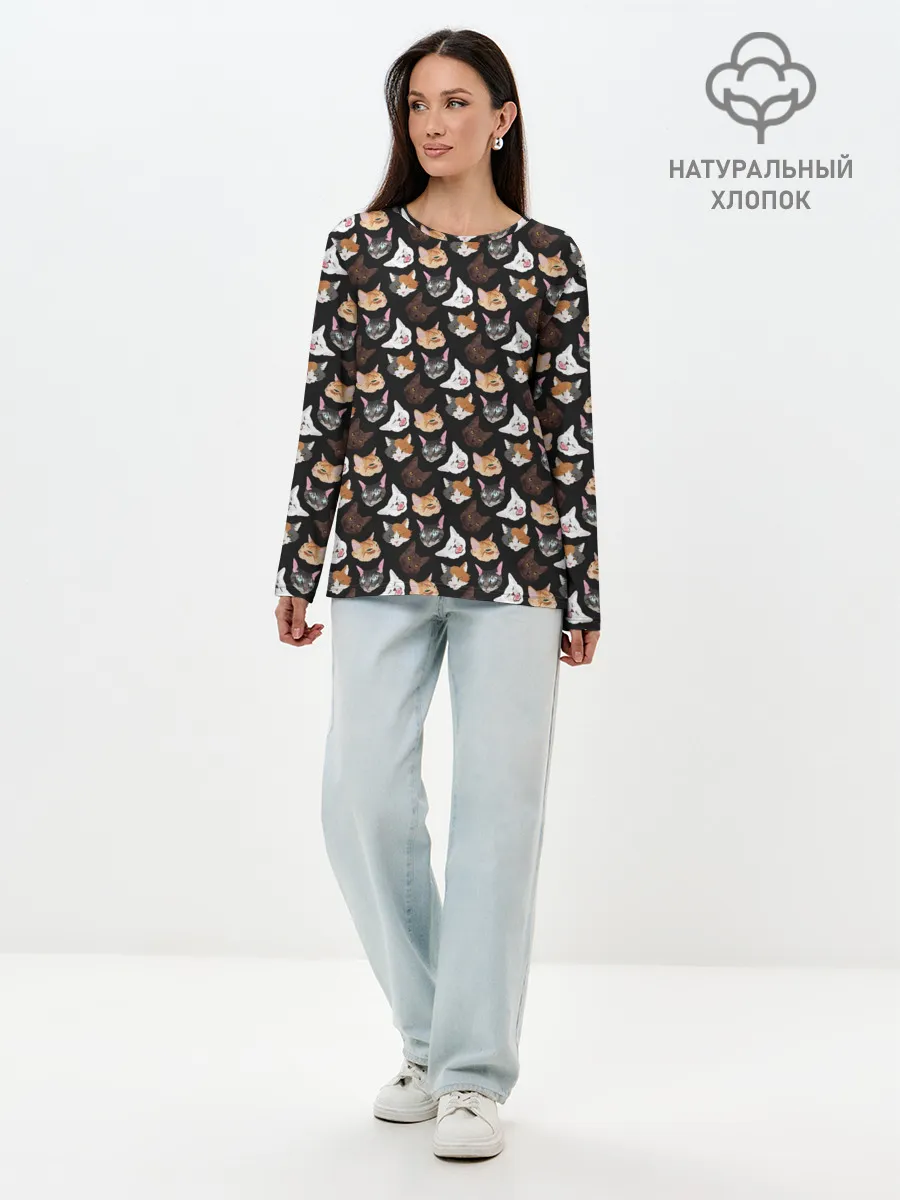 Лонгслив женский. Хлопок / Много котов