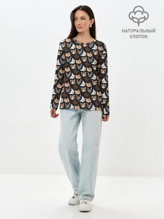 Лонгслив женский. Хлопок / Много котов