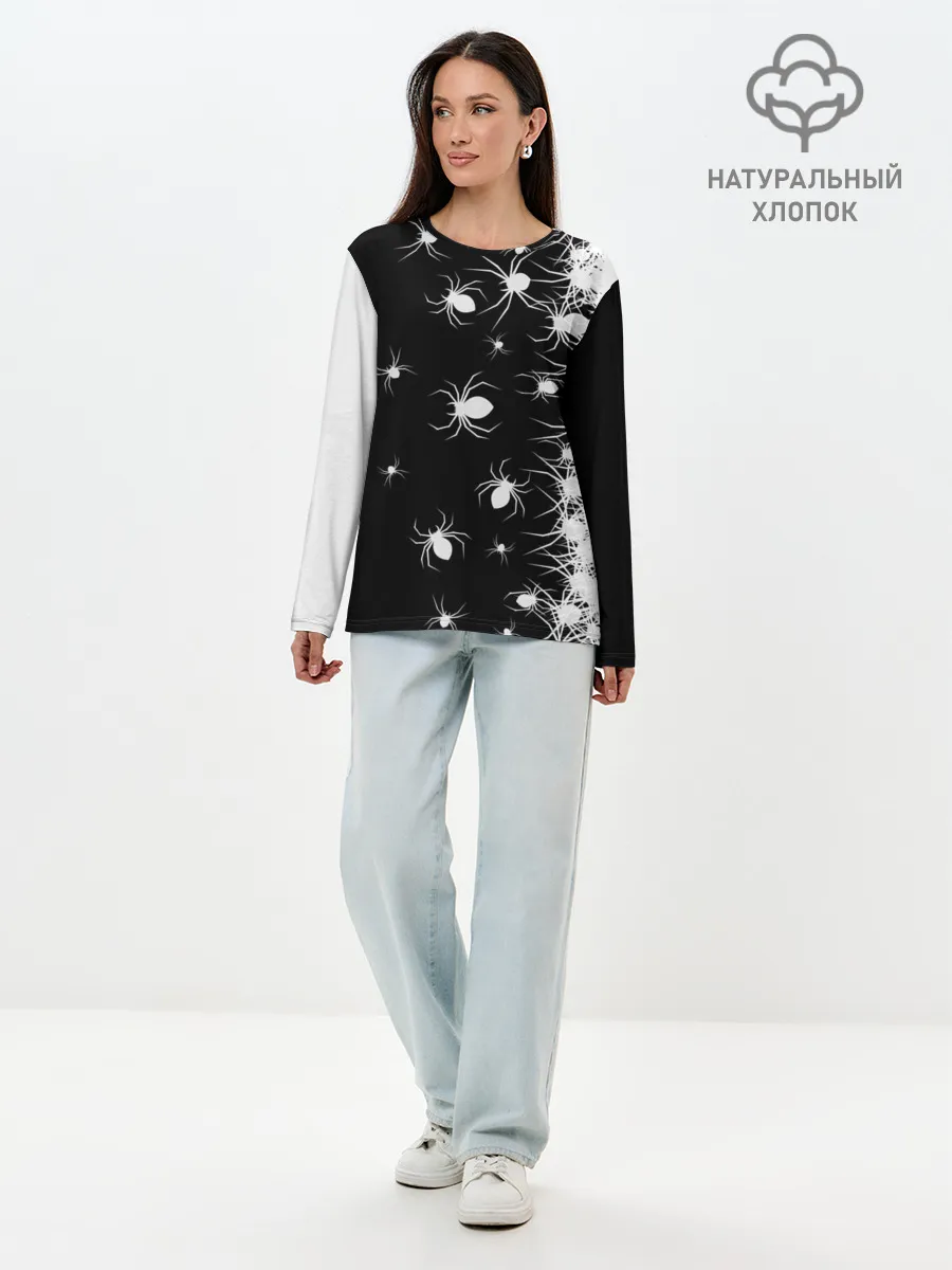 Лонгслив женский. Хлопок / Пауки