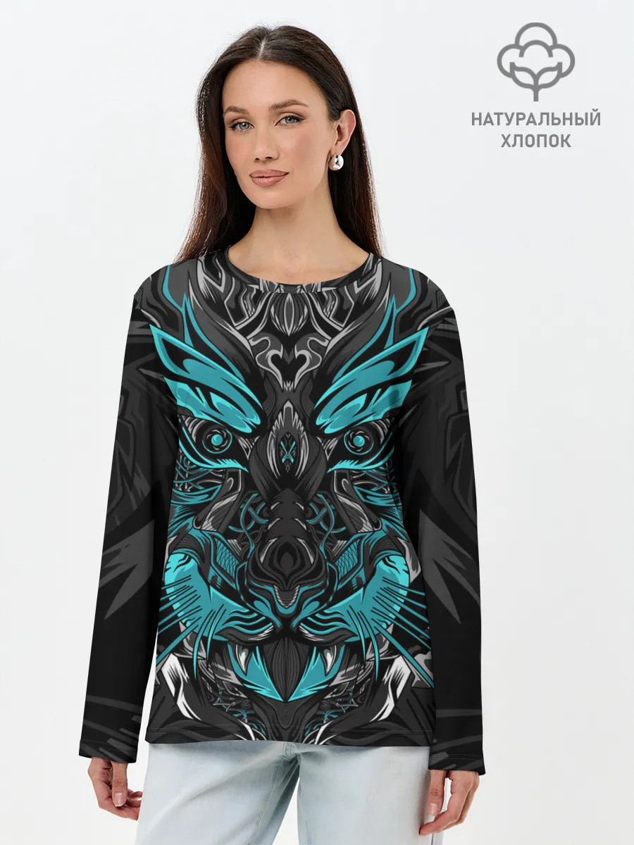 Лонгслив женский. Хлопок / Абстракция тигр