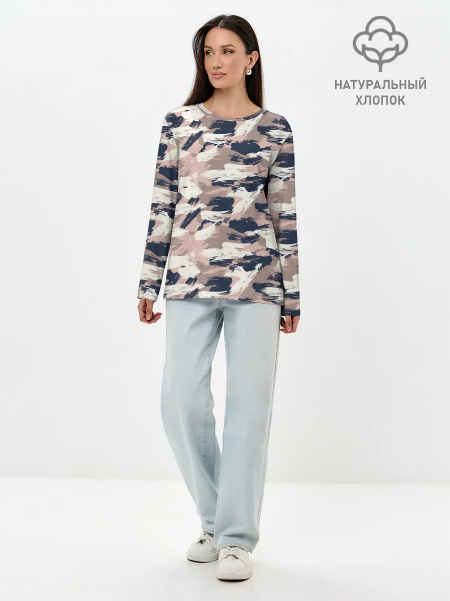 Лонгслив женский. Хлопок / Кремовый камуфляж