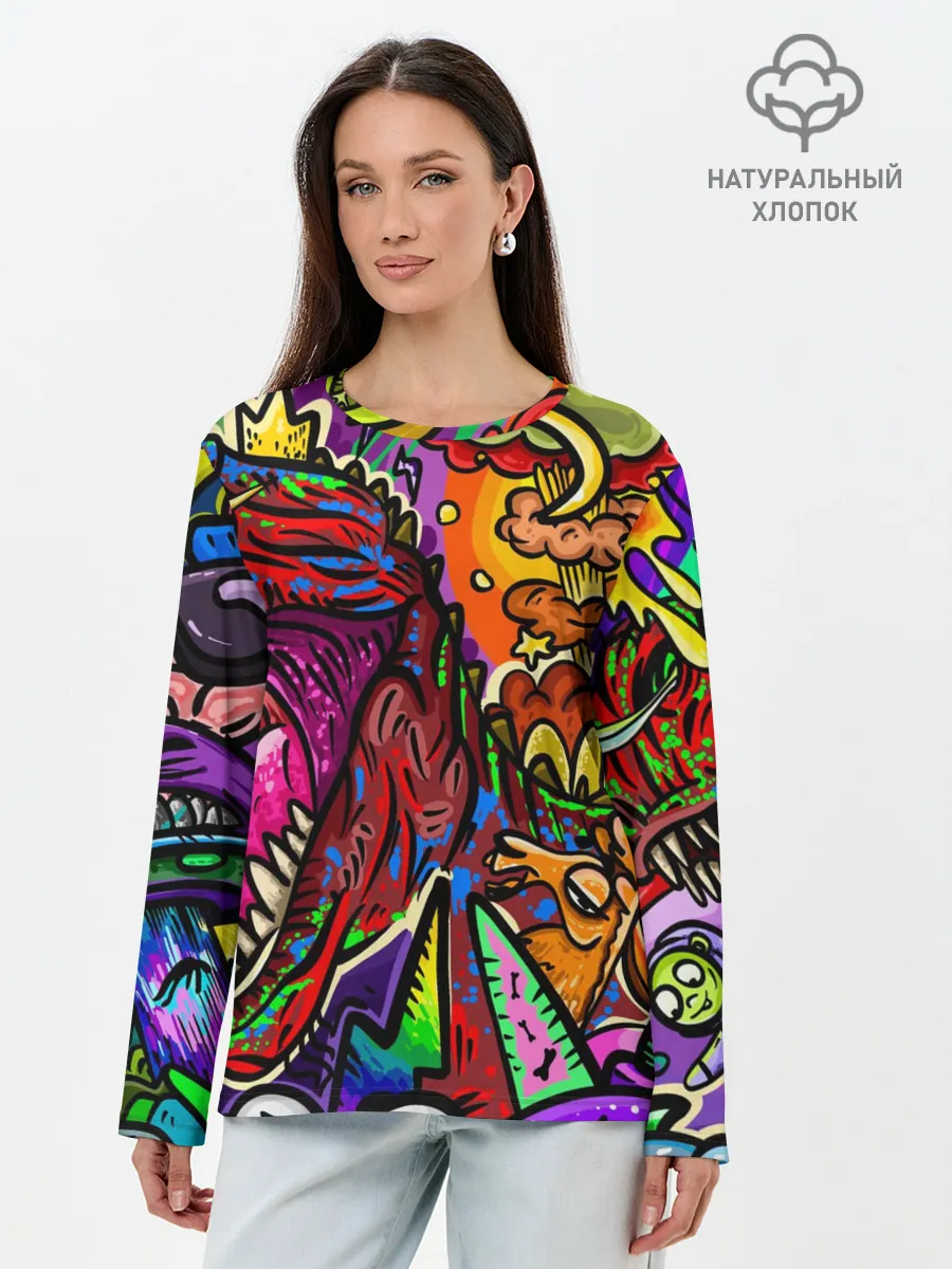 Лонгслив женский. Хлопок / Динозавр