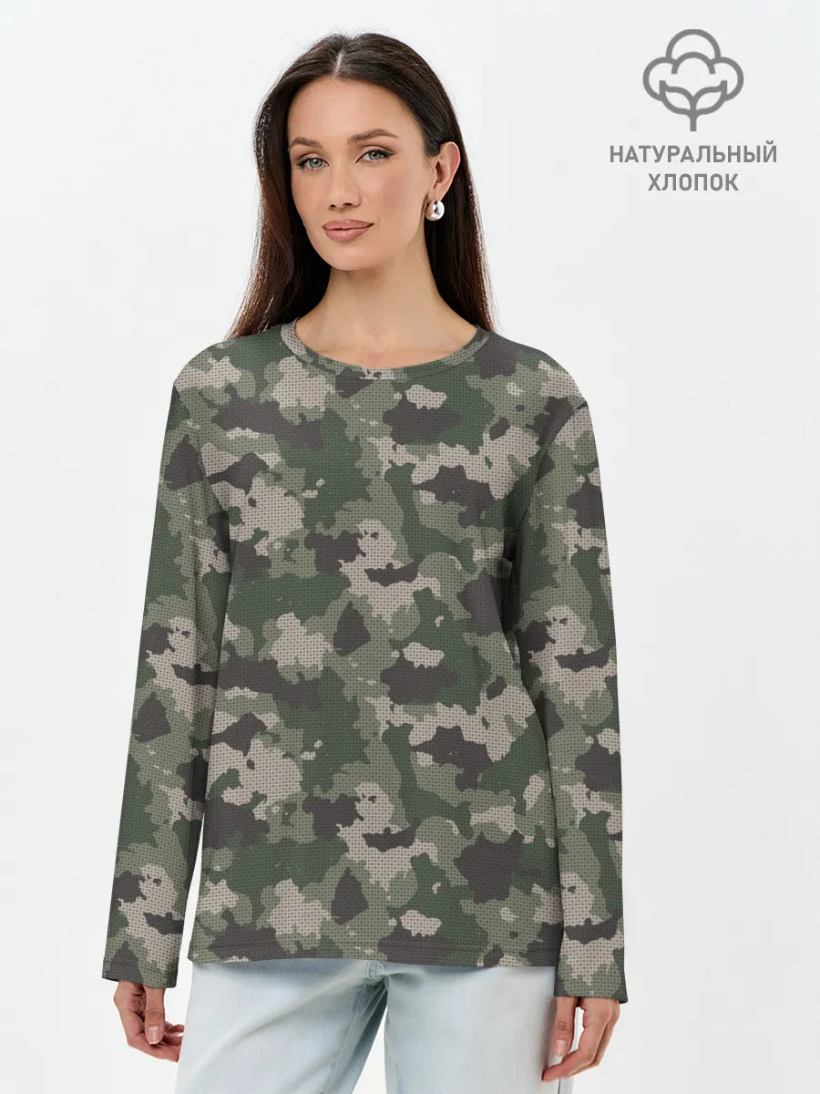 Лонгслив женский. Хлопок / Классический камуфляж