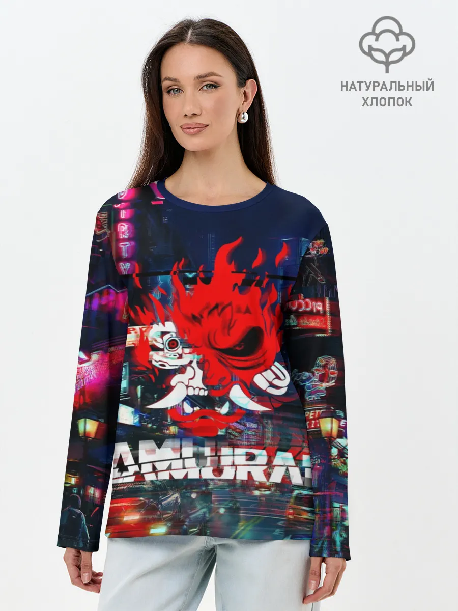 Лонгслив женский. Хлопок / Киберпанк 2077 глитч