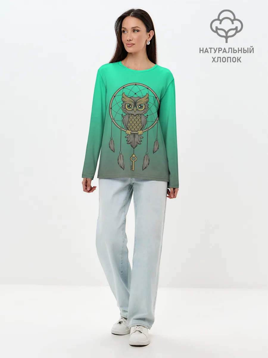 Лонгслив женский. Хлопок / сова ловец снов