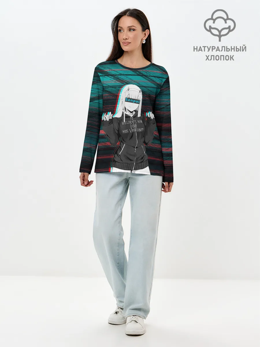 Лонгслив женский. Хлопок / Zero Two Glitch