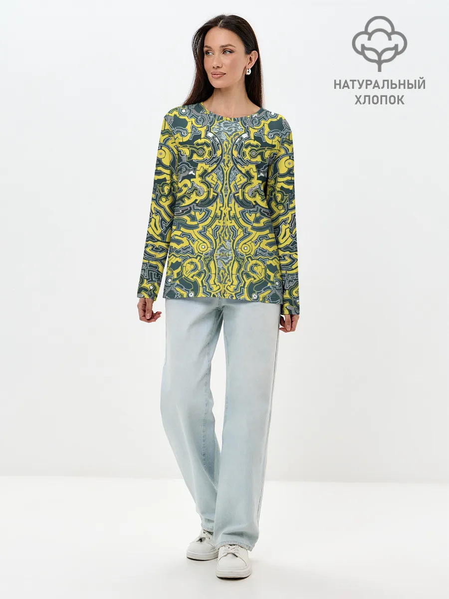 Лонгслив женский. Хлопок / УЗОР , ФУТУРИЗМ,