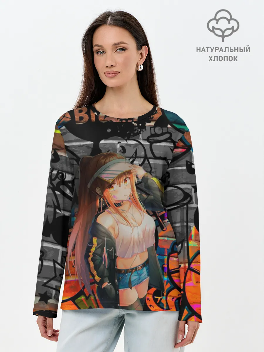 Лонгслив женский. Хлопок / Anime Girl with Graffiti