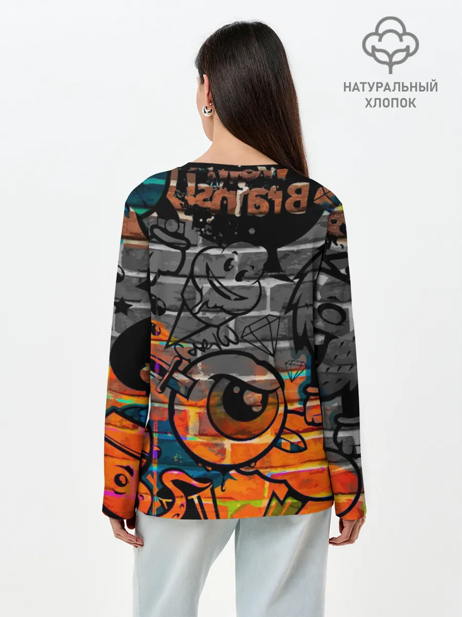 Лонгслив женский. Хлопок / Anime Girl with Graffiti
