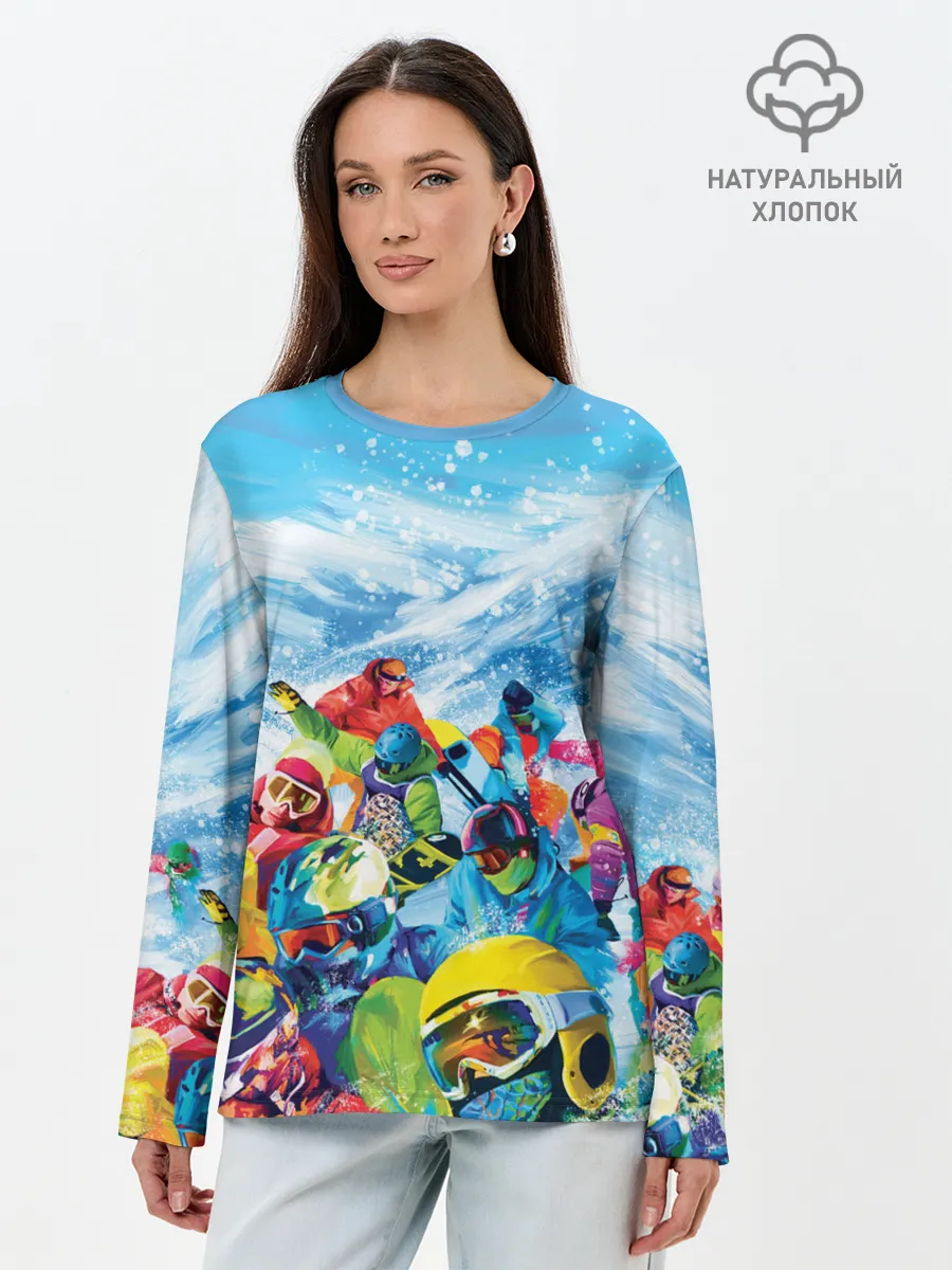 Лонгслив женский. Хлопок / Палитра сноуборд