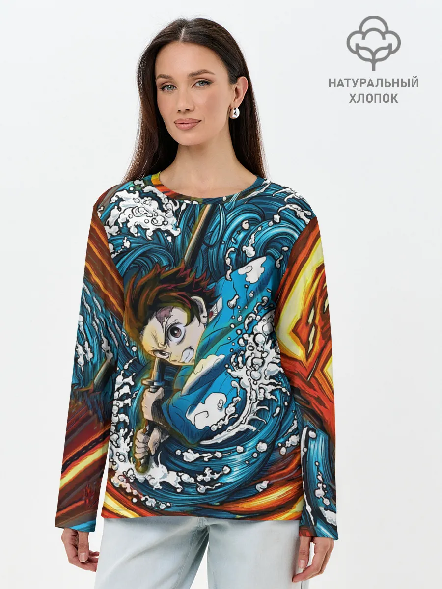 Лонгслив женский. Хлопок / Танджиро Камадо Клинок демонов