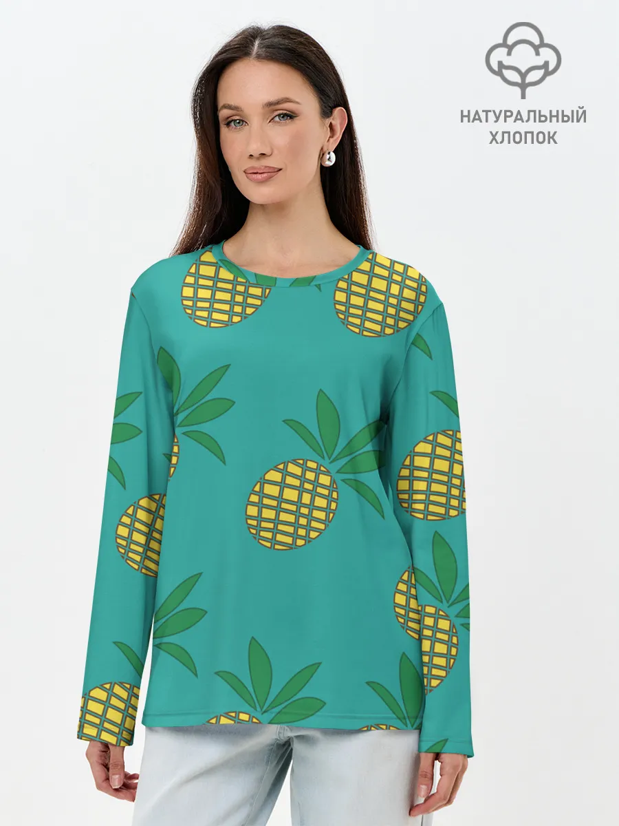 Лонгслив женский. Хлопок / Ананасы
