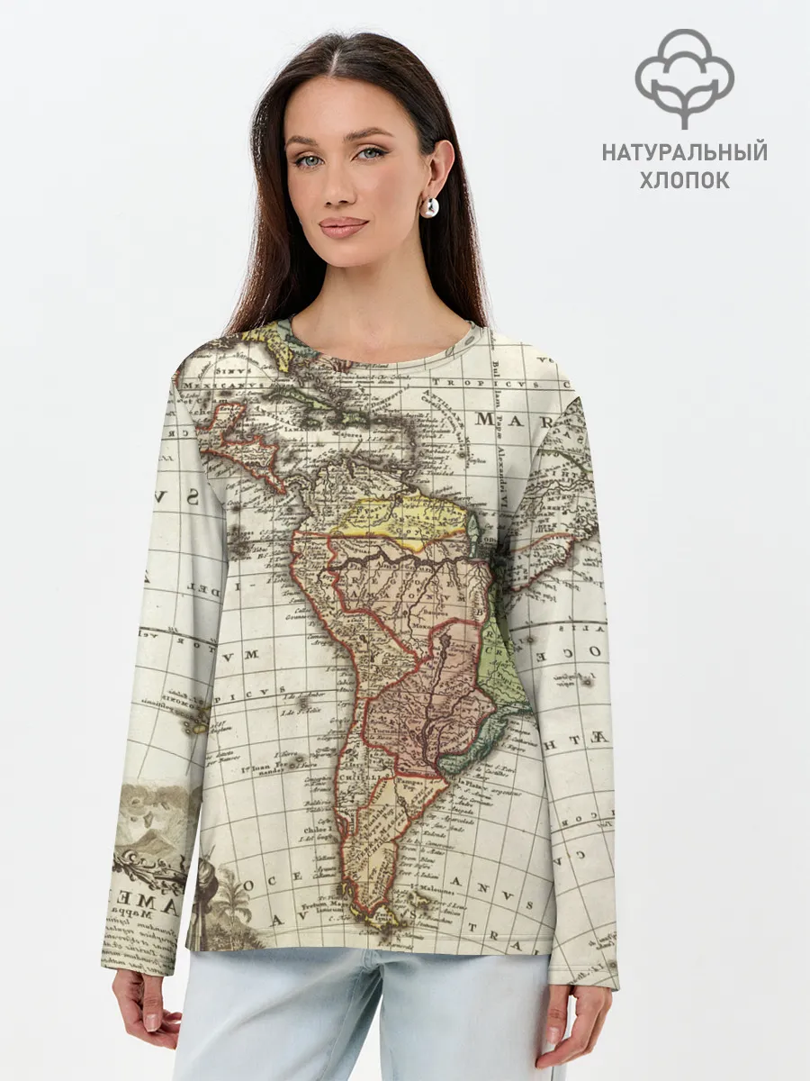 Лонгслив женский. Хлопок / ВИНТАЖНАЯ КАРТА