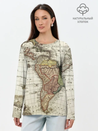 Лонгслив женский. Хлопок / ВИНТАЖНАЯ КАРТА