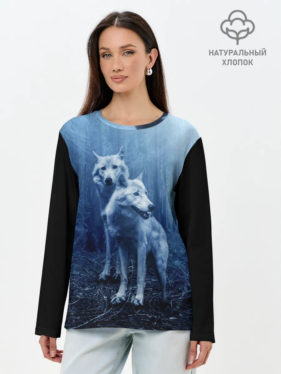 Лонгслив женский. Хлопок / Волки