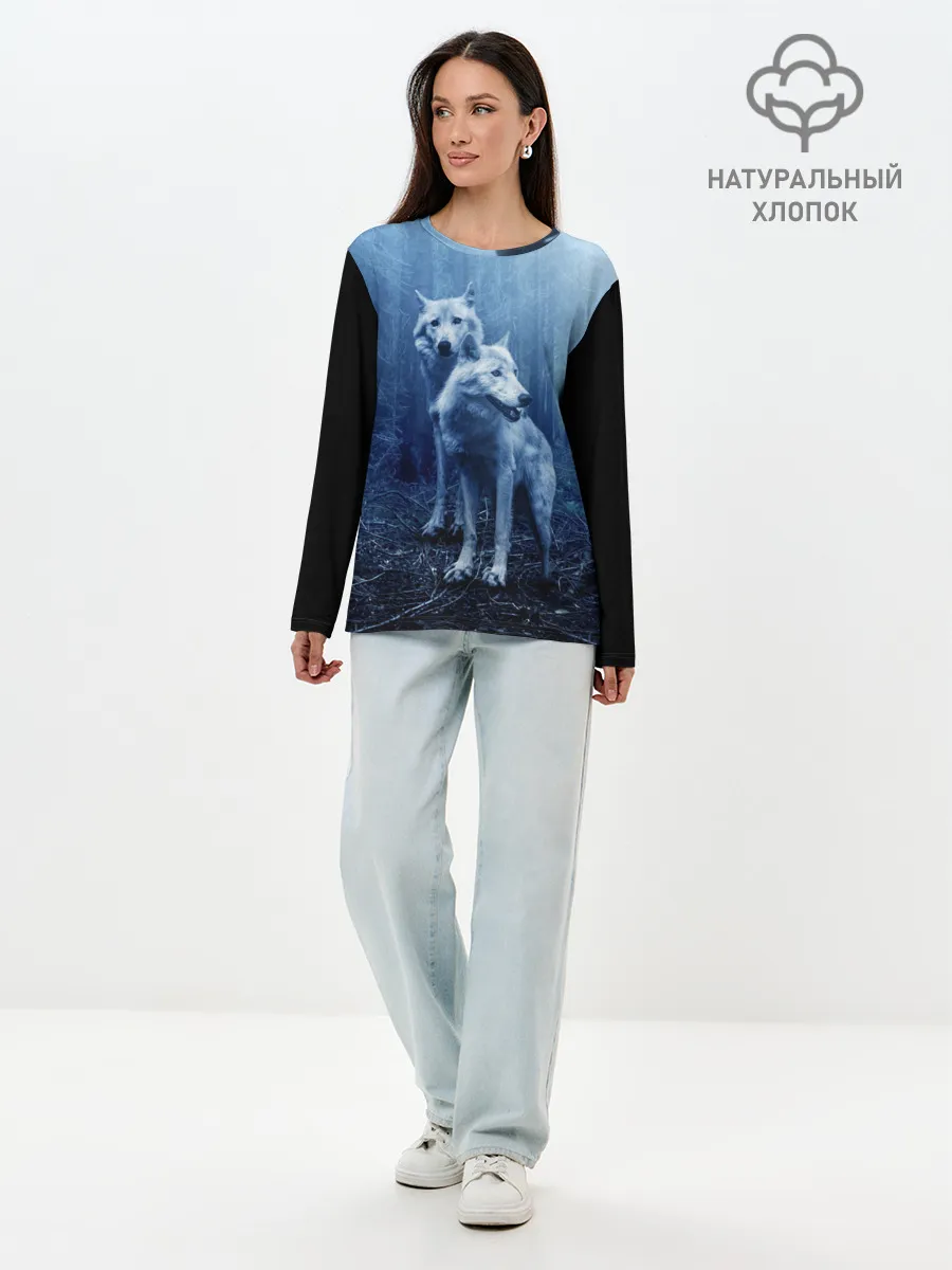 Лонгслив женский. Хлопок / Волки
