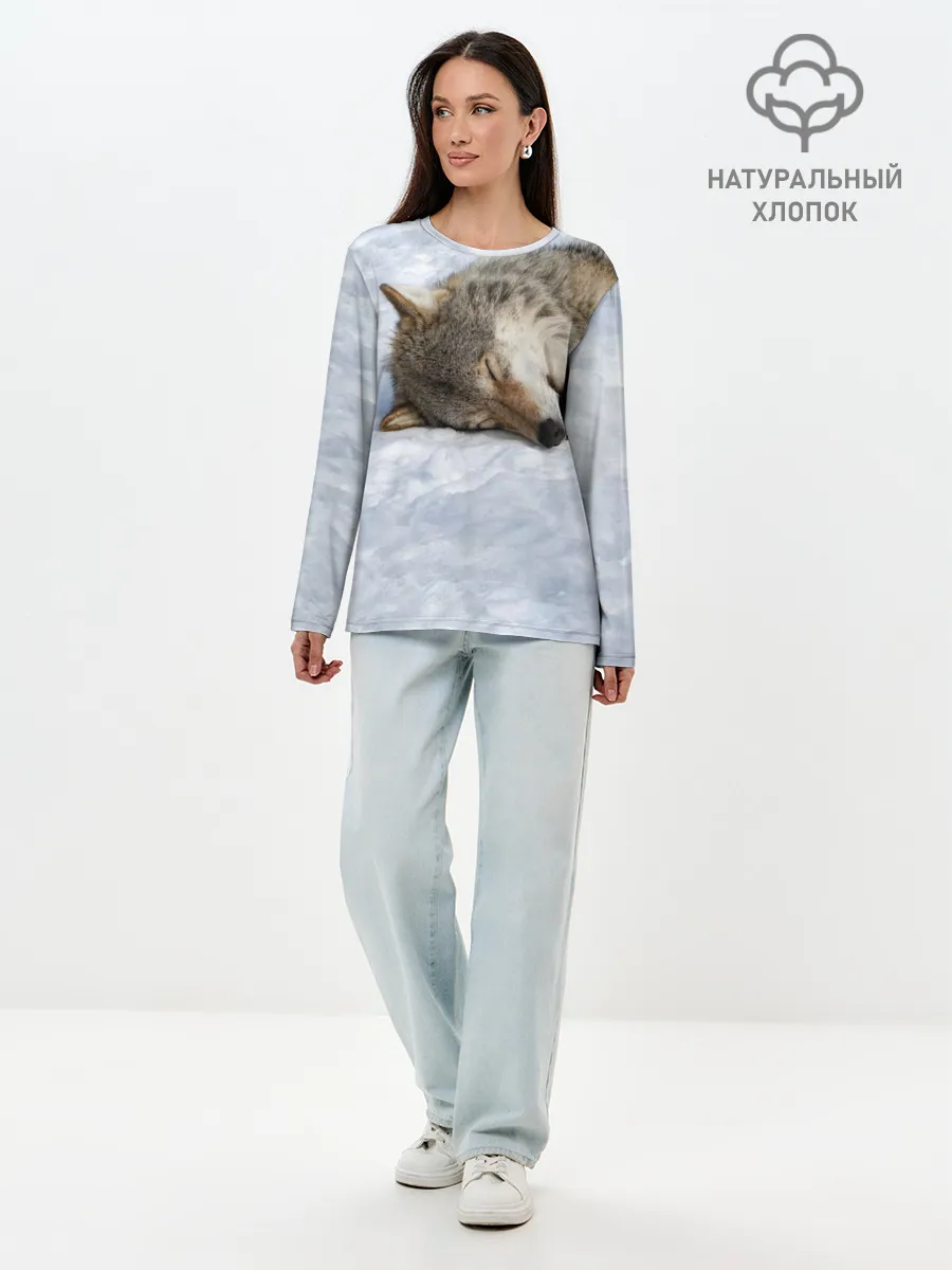 Лонгслив женский. Хлопок / Спящий Волк