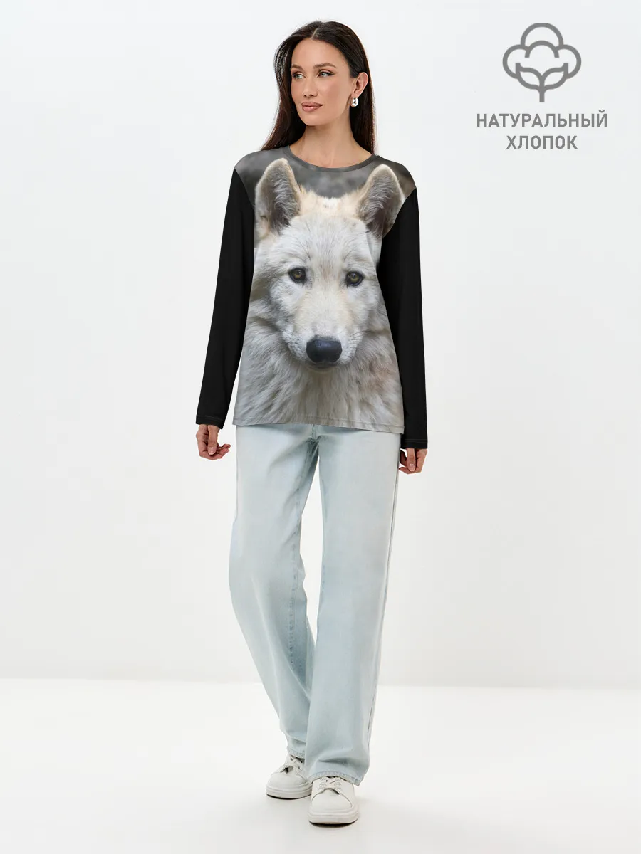 Лонгслив женский. Хлопок / Волк
