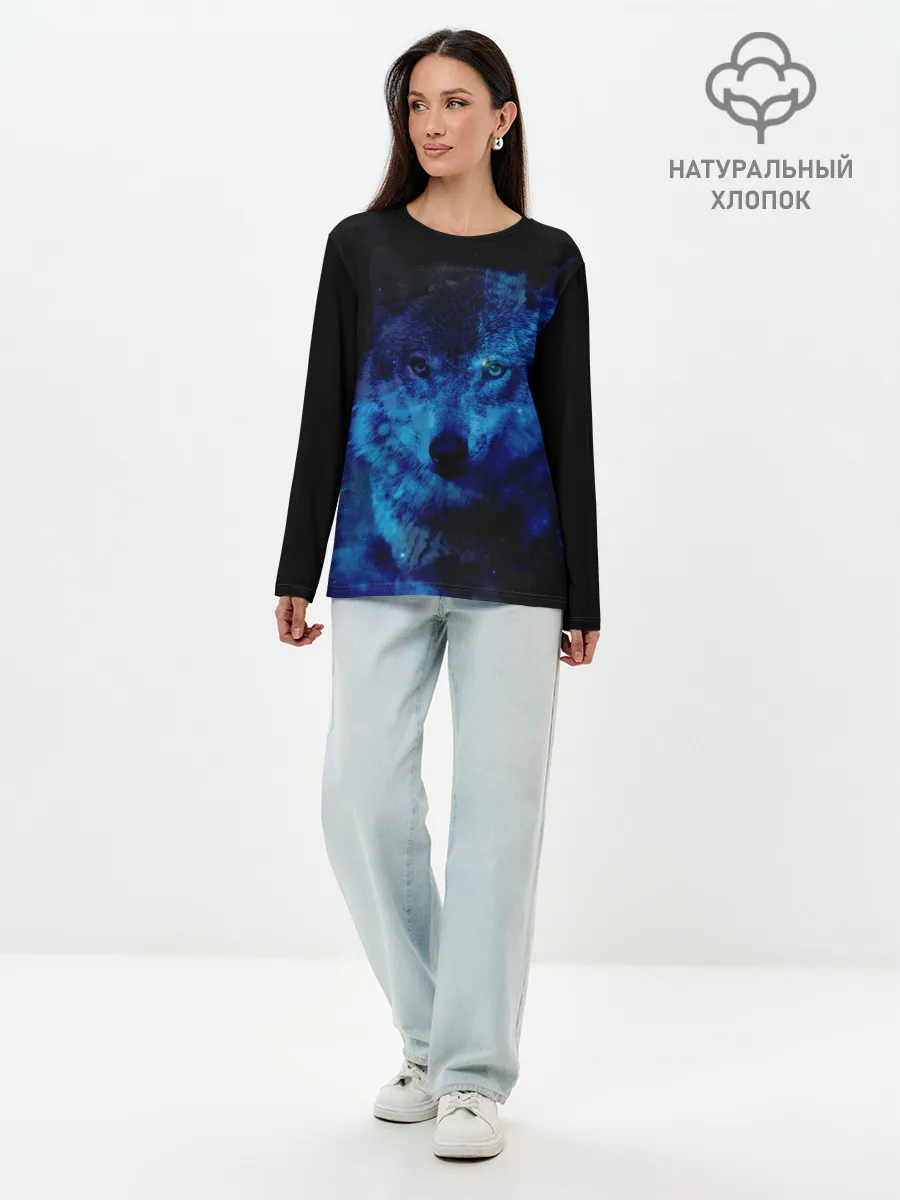 Лонгслив женский. Хлопок / Волк Вселенная