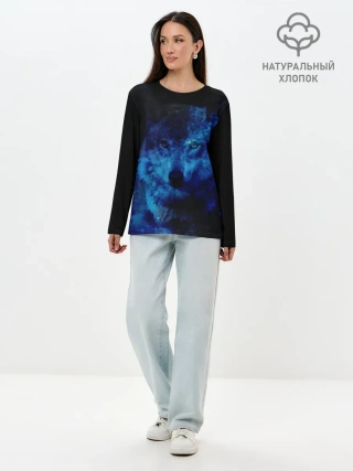 Лонгслив женский. Хлопок / Волк Вселенная