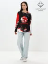 Лонгслив женский. Хлопок / Черный Клевер с ярким красным куском