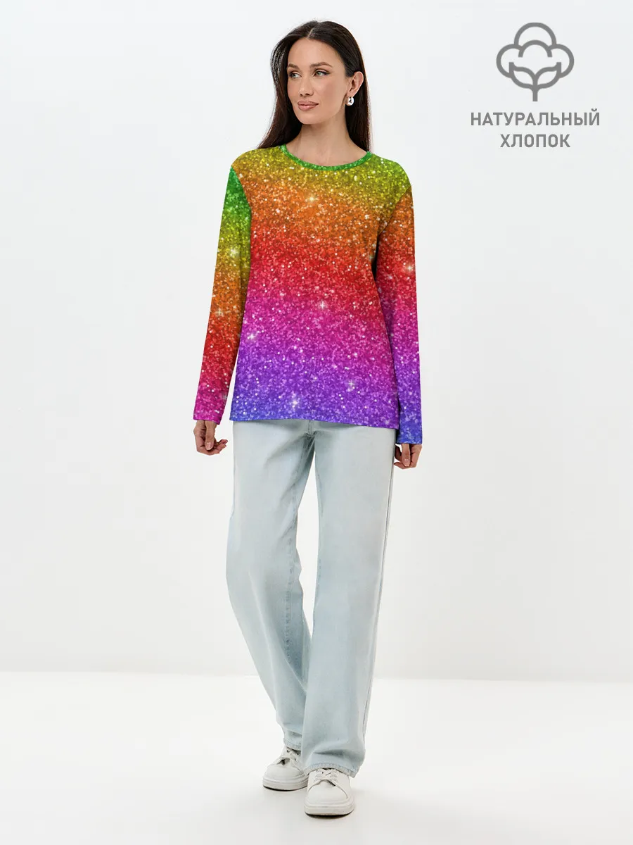 Лонгслив женский. Хлопок / Блестки радуги