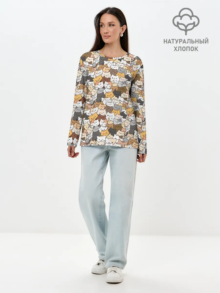 Лонгслив женский. Хлопок / Котики муркотики
