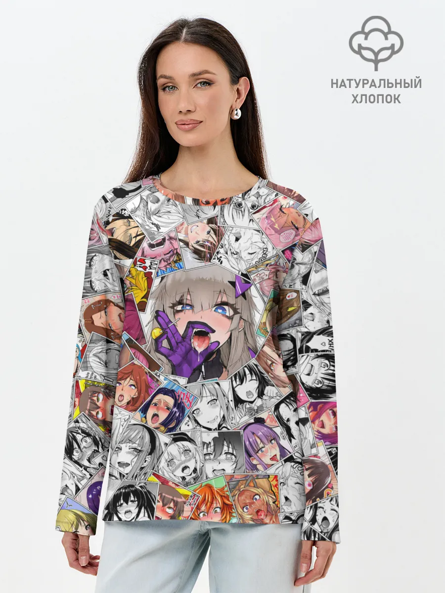 Лонгслив женский. Хлопок / Ahegao завихрение
