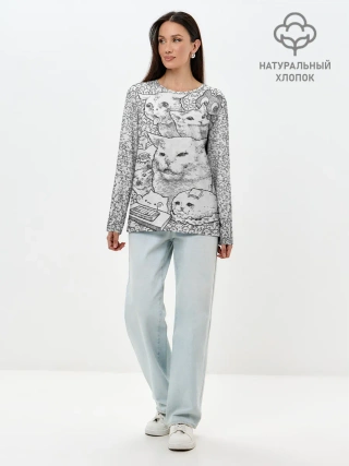 Лонгслив женский. Хлопок / Коты мемы кошки