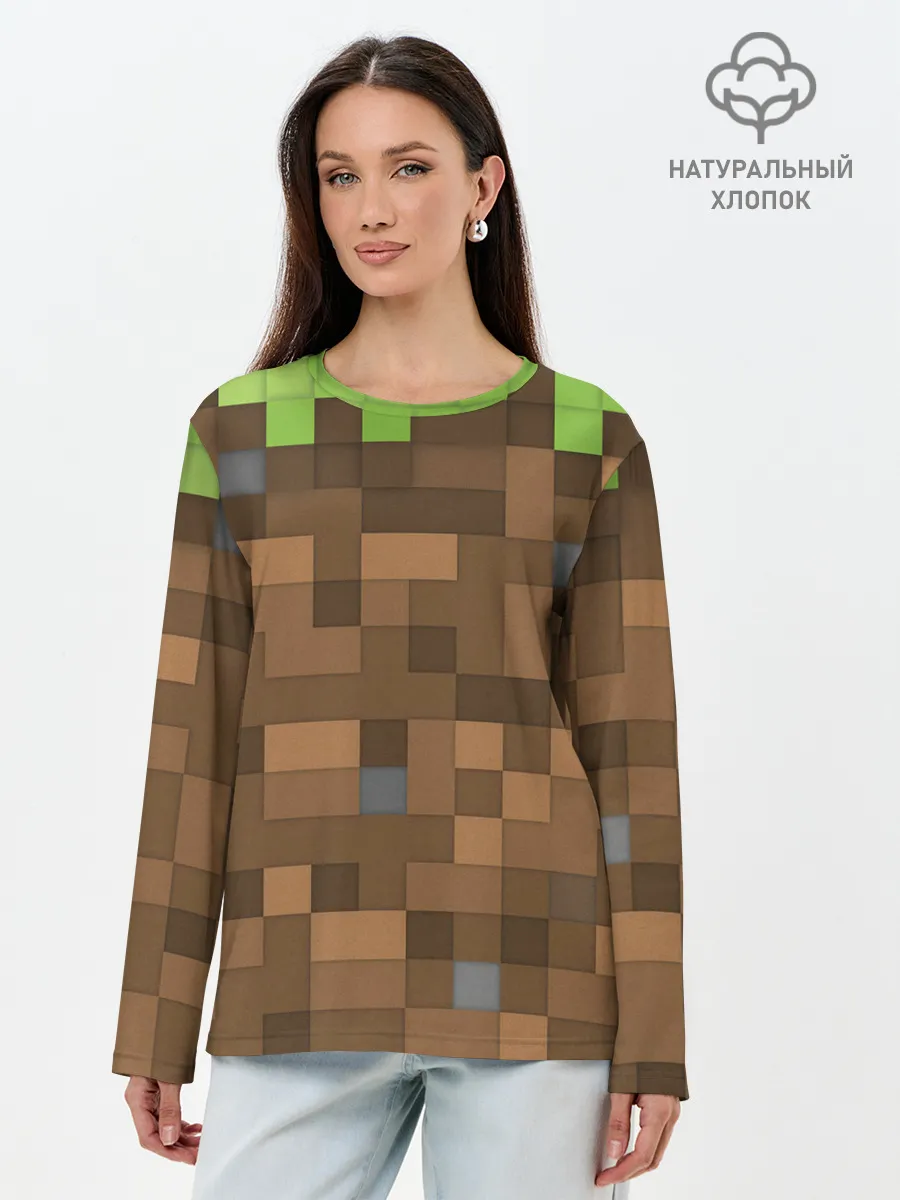 Лонгслив женский. Хлопок / Minecraft камуфляж
