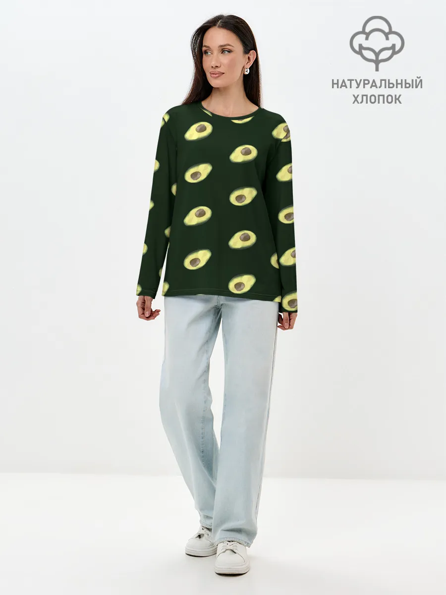 Лонгслив женский. Хлопок / Авокадо