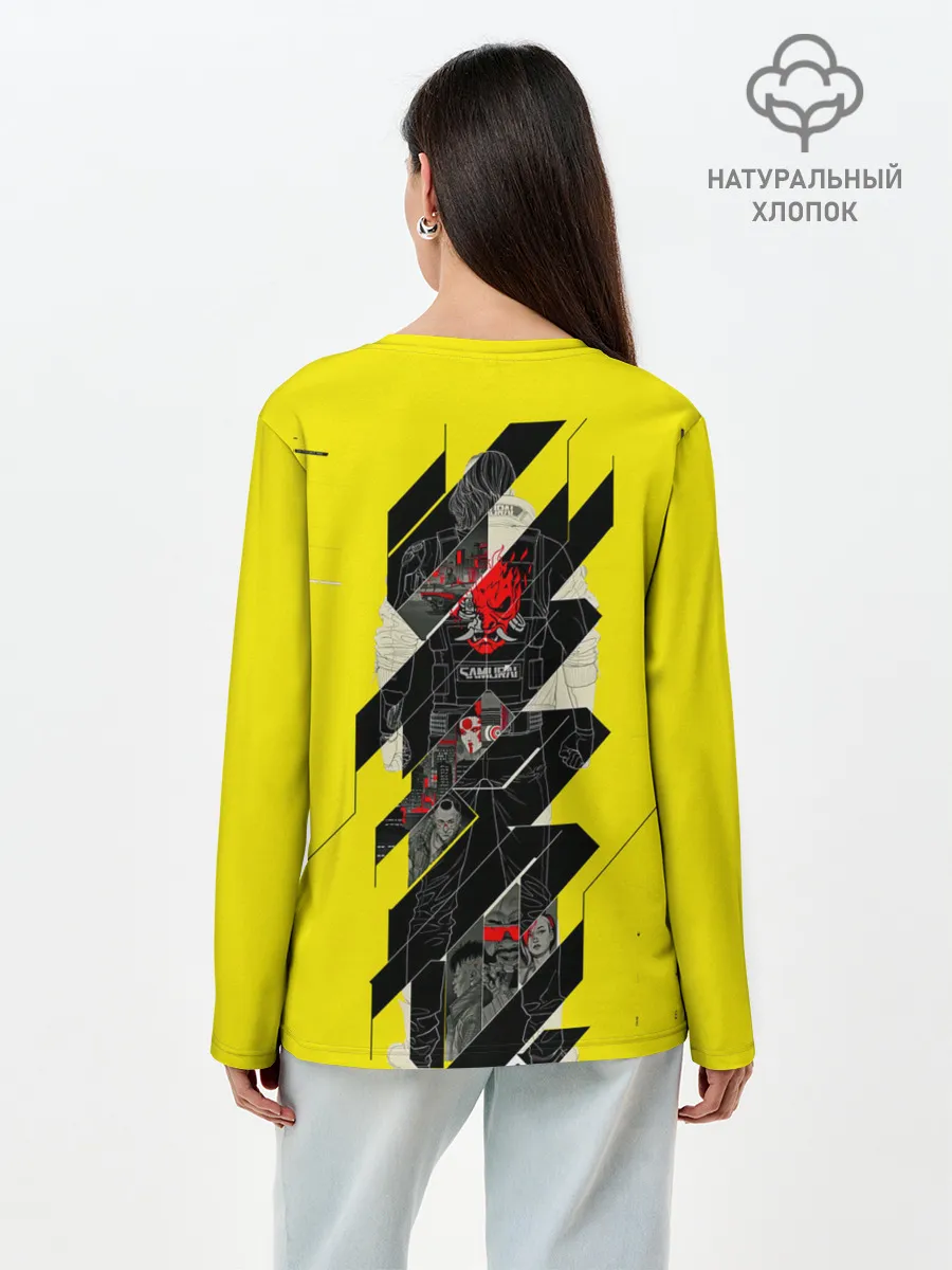 Лонгслив женский. Хлопок / Киберпанк 2077 + Киану на спине