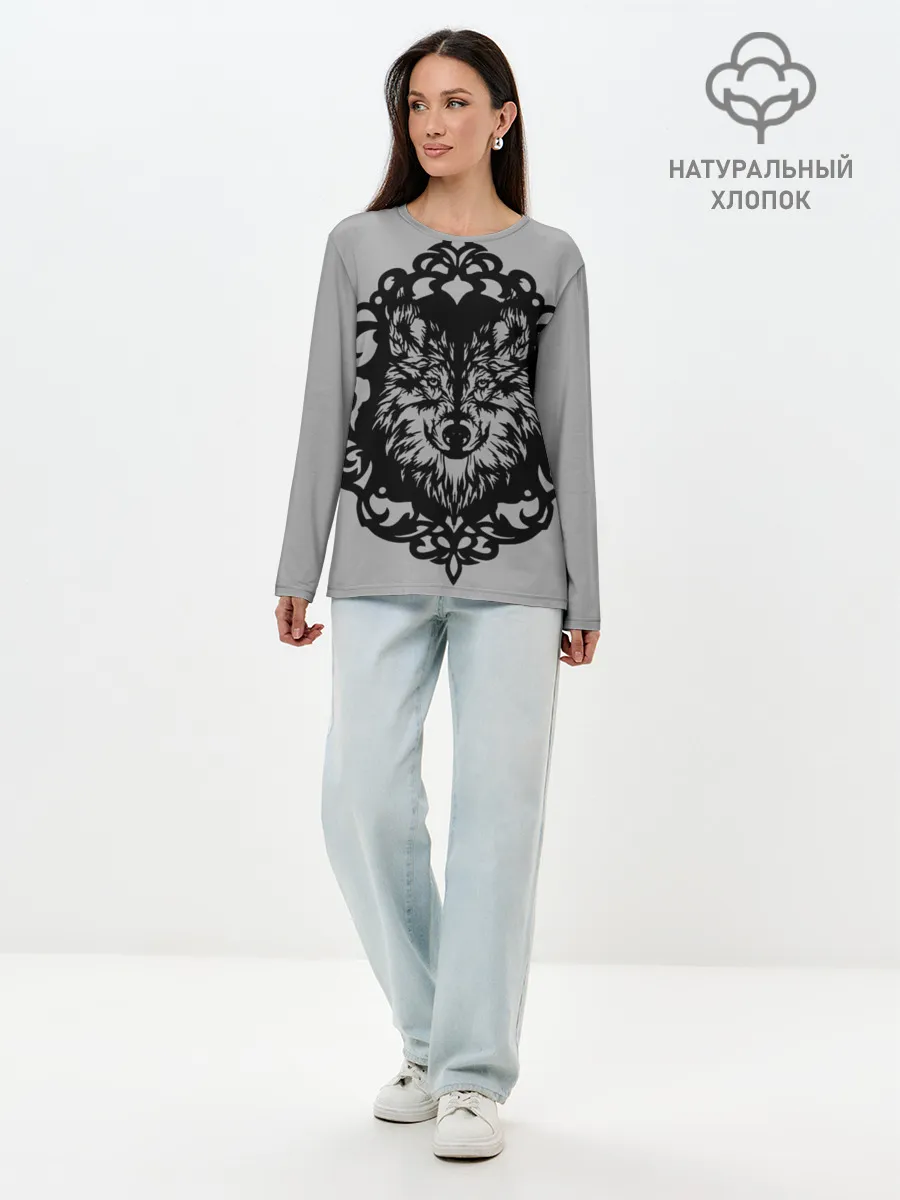 Лонгслив женский. Хлопок / Благородный серый волк