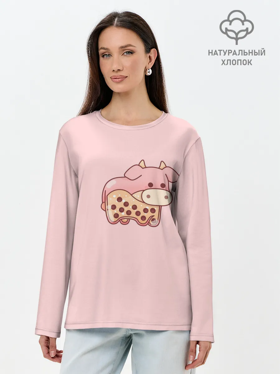 Лонгслив женский. Хлопок / Стеклянная свинка