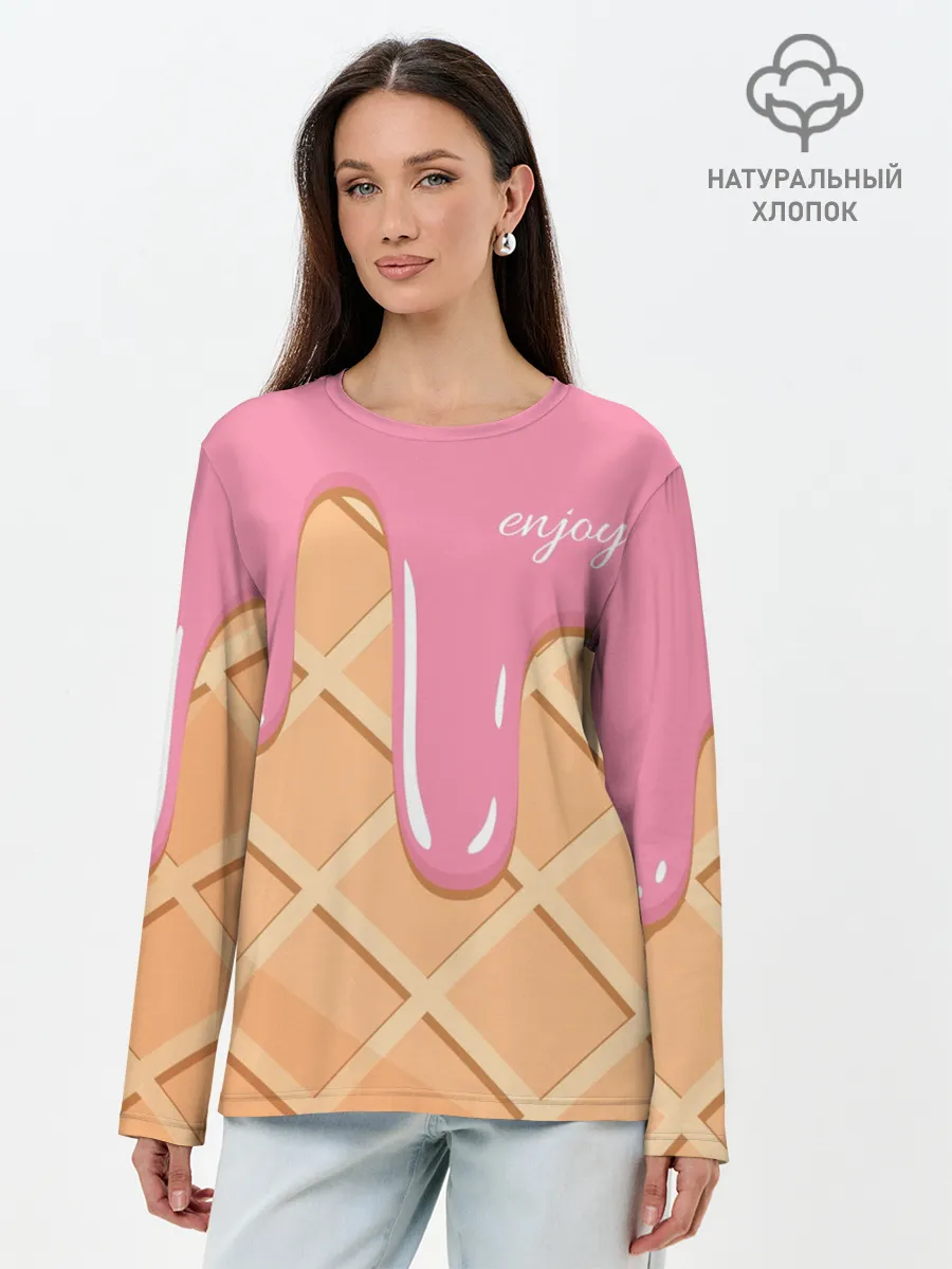 Лонгслив женский. Хлопок / Мороженое Рожок