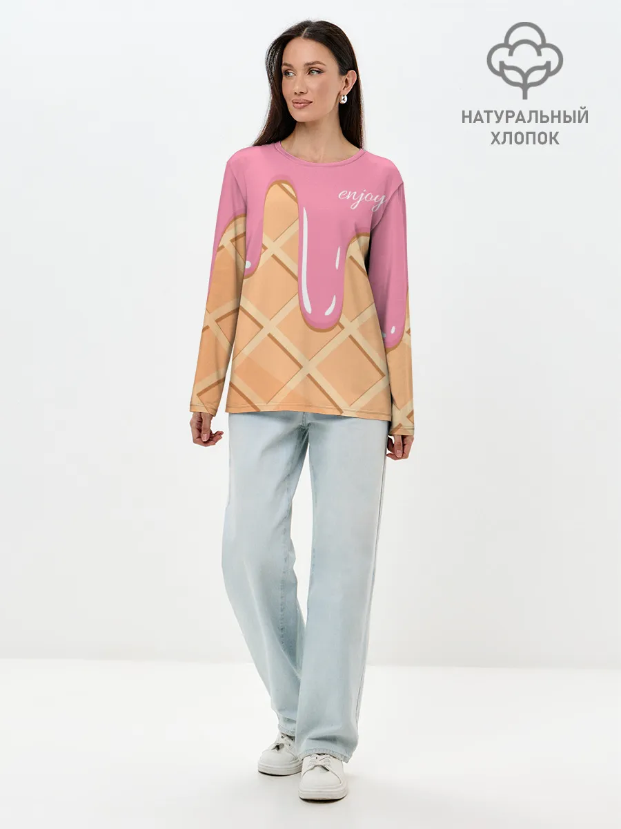 Лонгслив женский. Хлопок / Мороженое Рожок