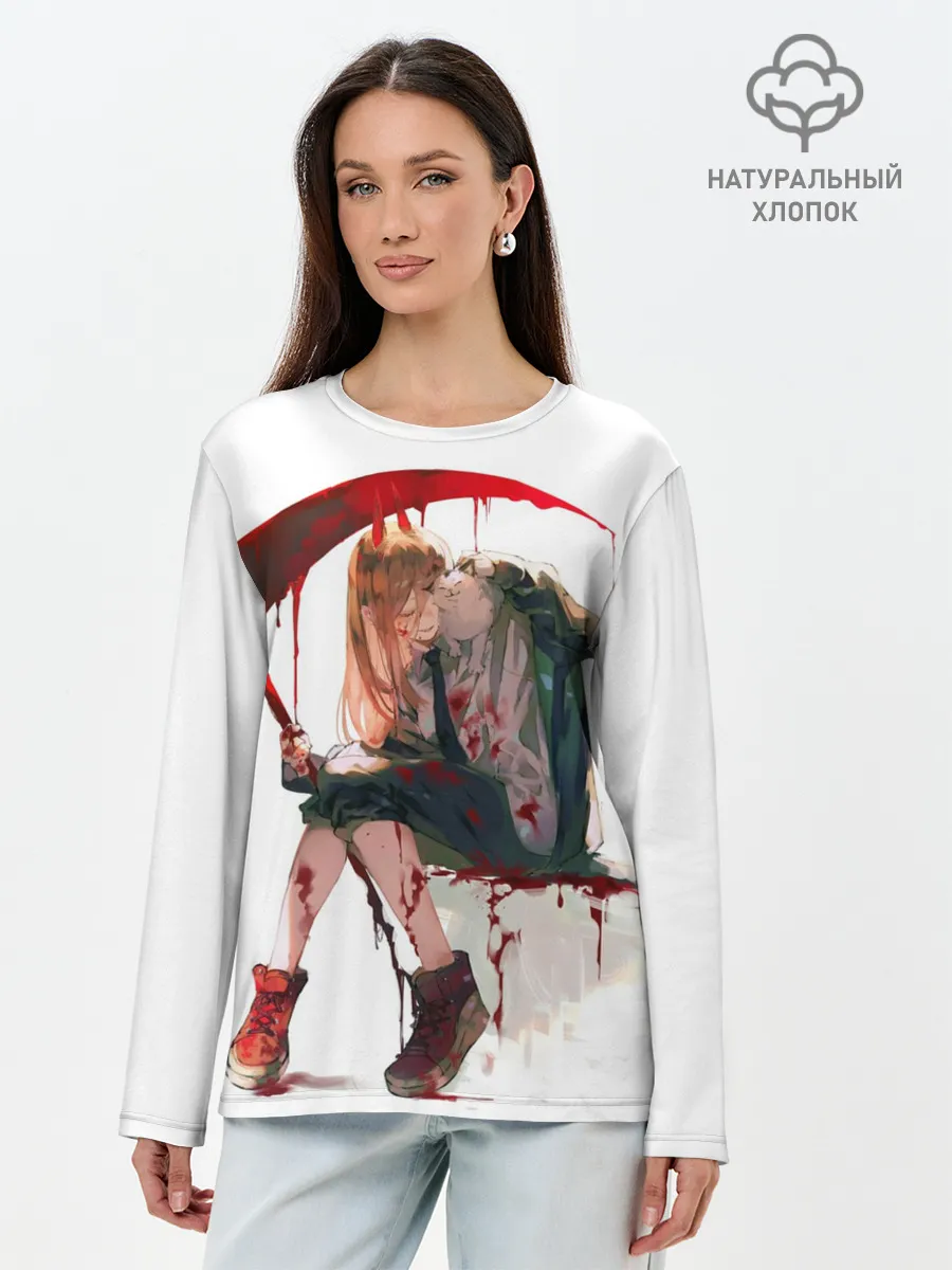 Лонгслив женский. Хлопок / Человек Бензопила Аниме