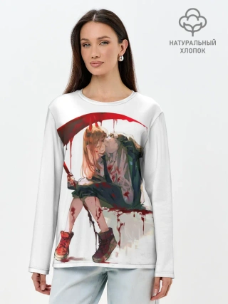 Лонгслив женский. Хлопок / Человек Бензопила Аниме