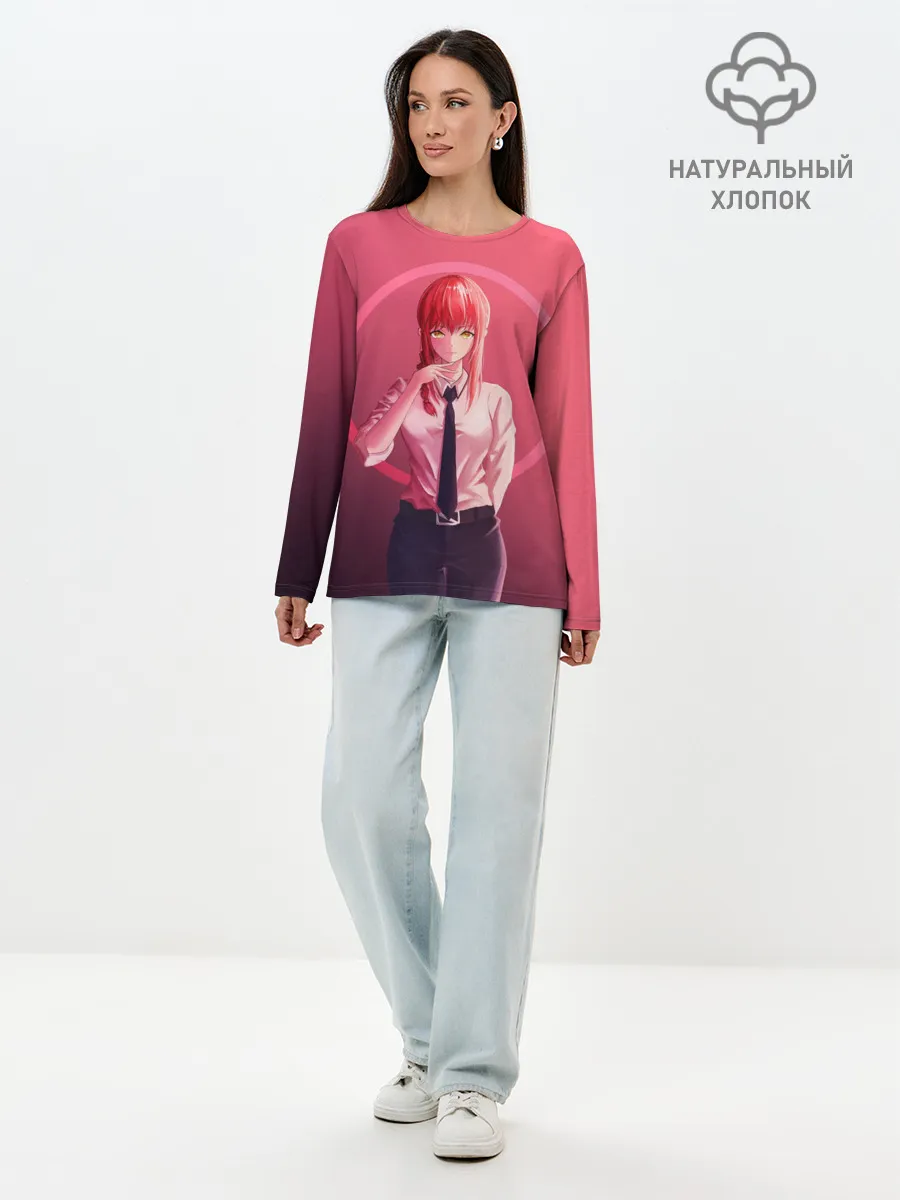 Лонгслив женский. Хлопок / Макима на красном фоне