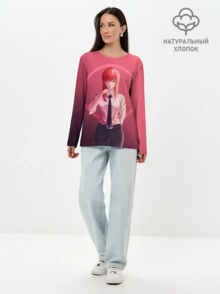 Лонгслив женский. Хлопок / Макима на красном фоне
