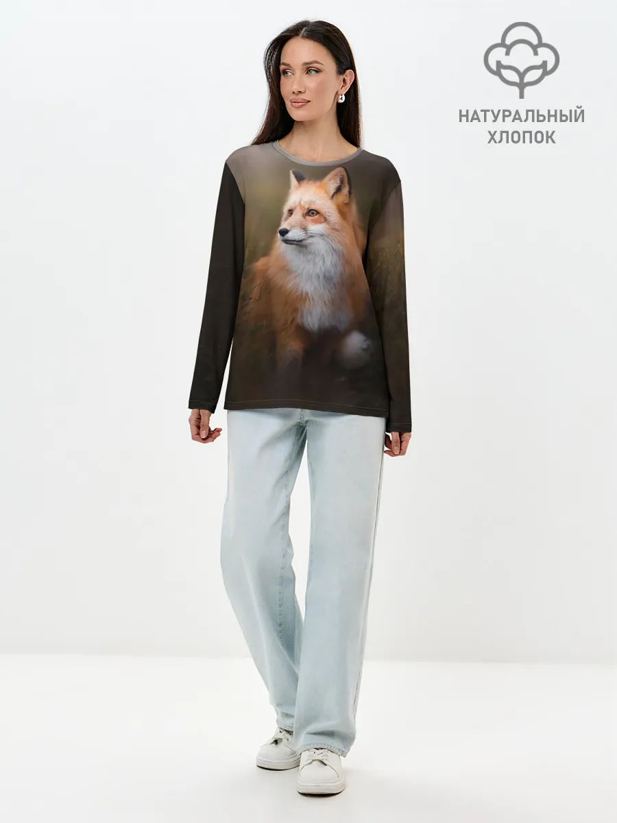 Лонгслив женский. Хлопок / Лиса-охотница