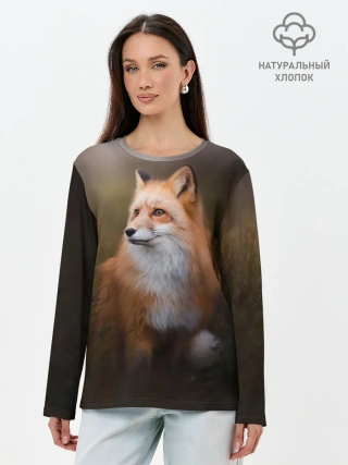 Лонгслив женский. Хлопок / Лиса-охотница