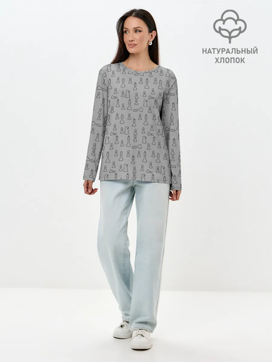 Лонгслив женский. Хлопок / шахматы