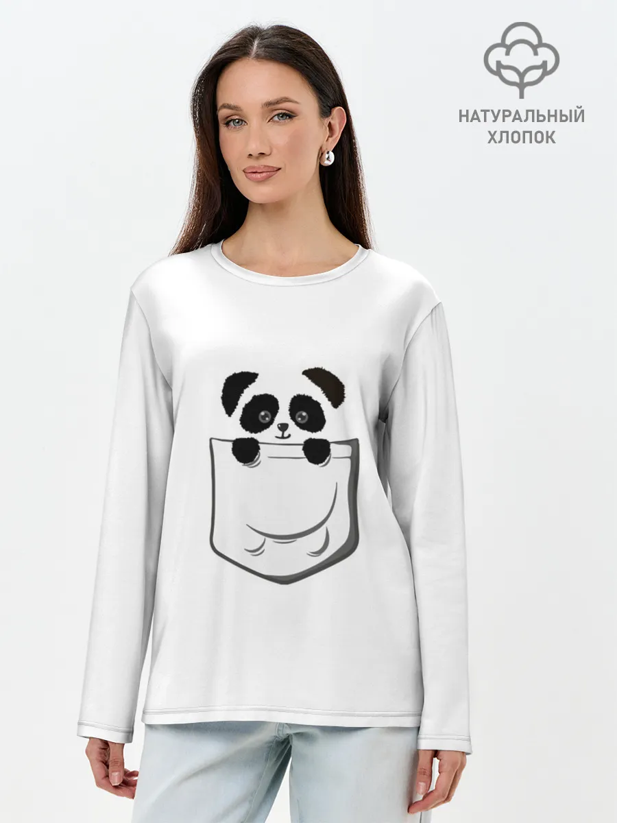 Лонгслив женский. Хлопок / Панда В Кармане