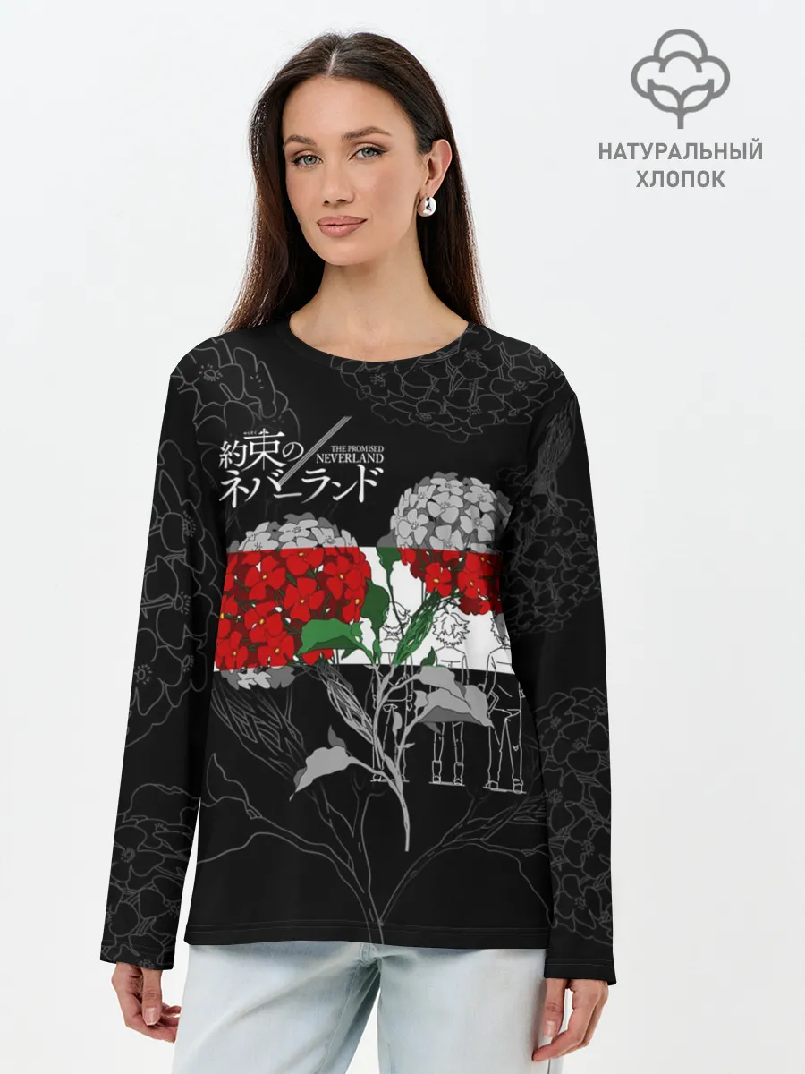 Лонгслив женский. Хлопок / Обещанный Неверленд Цветы Вида