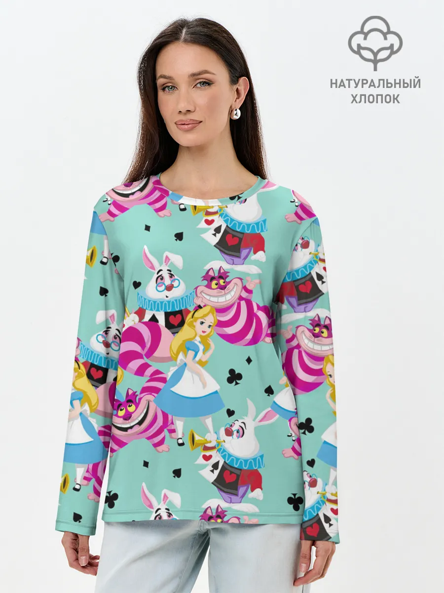 Лонгслив женский. Хлопок / Alice in Wonderland
