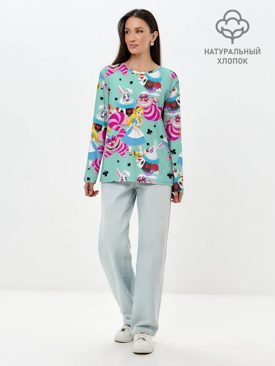 Лонгслив женский. Хлопок / Alice in Wonderland